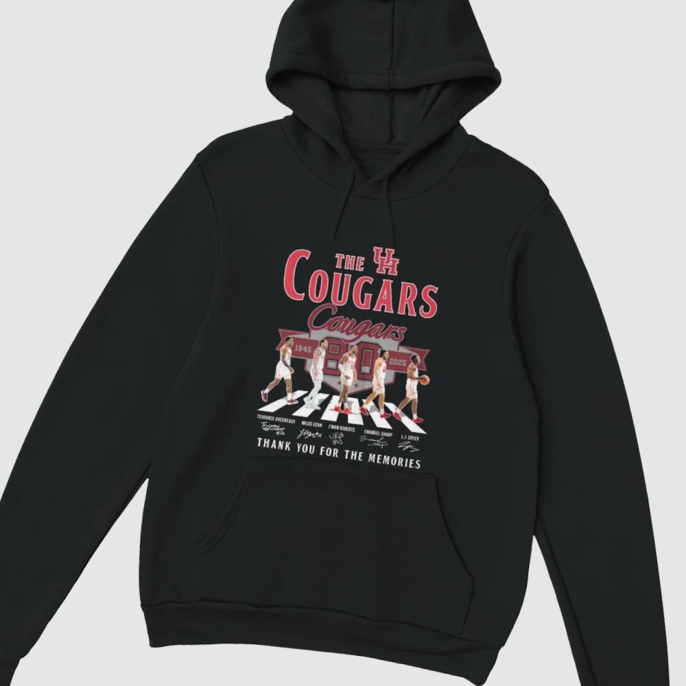 Houston Cougars Men's Basketball 80th 1945-2025 Thank You For The Memories Signatures Walking hoodie