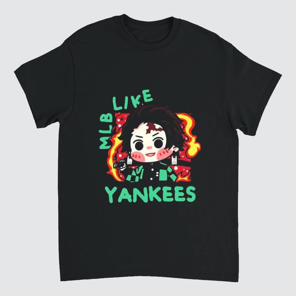MLB x Demon Slayer Kimetsu no Yaiba Anime Tanjiro Kamado Mask New York Yankees Shirt