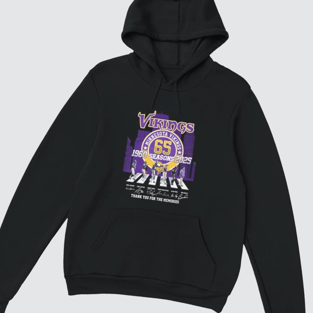 Minnesota Vikings 65 Seasons 1960-2025 Thank You For The Memories Signatures Walking hoodie